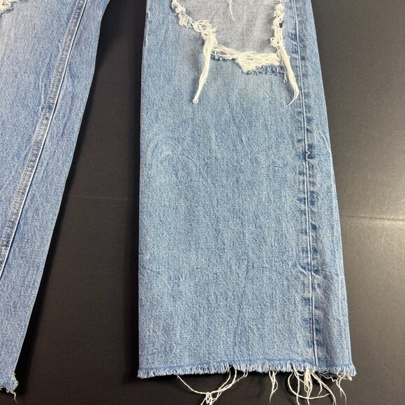 Zara Jeans Women's 26x30* High Rise Wide Leg Blue Distressed Raw Hem Denim Tag 4 - Picture 6 of 16